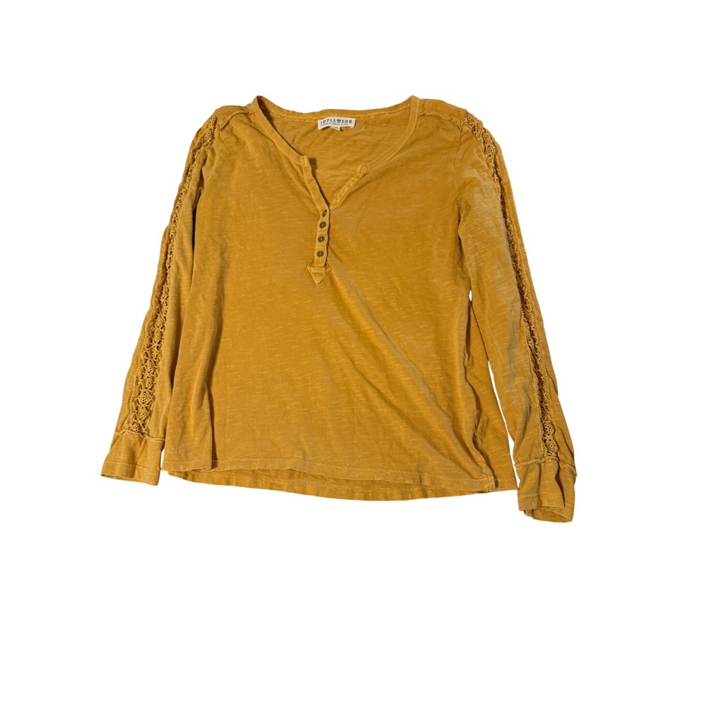 Idyllwind Size Large mustard yellow long-sleeve henley crochet lace bohemian
